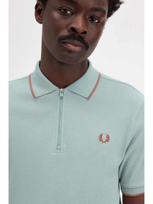 Fred Perry M9882 TEXT. ZIP NECK POLO 959 SILVER BLUE foto 4