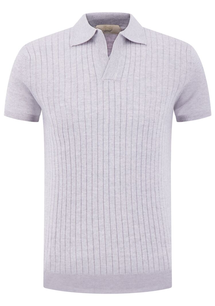 Aurelien BUTTONLESS RIBBED POLO SHIRT LIGHT GREY