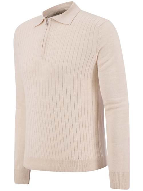 Aurelien RIBBED ZIPPER POLO LIGHT BEIGE foto 2