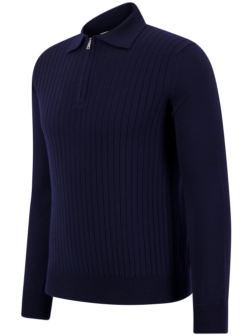 Aurelien RIBBED ZIPPER POLO NAVY foto 3