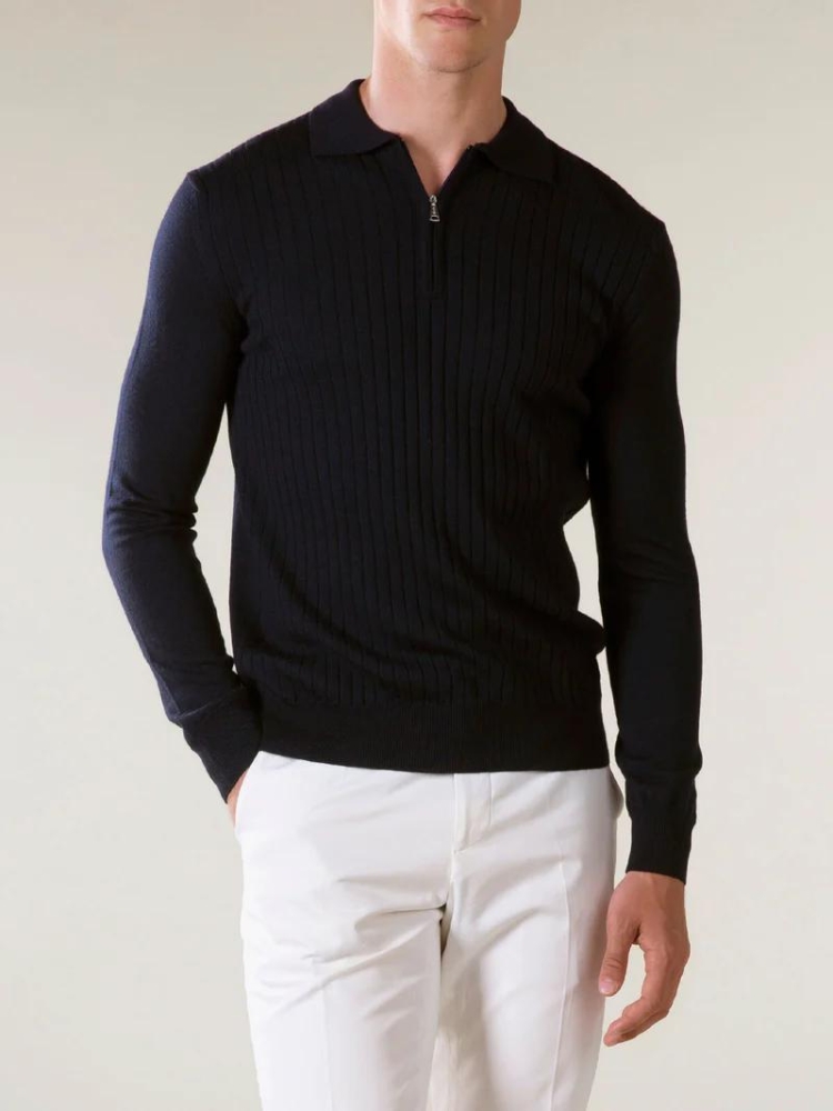 Aurelien RIBBED ZIPPER POLO NAVY