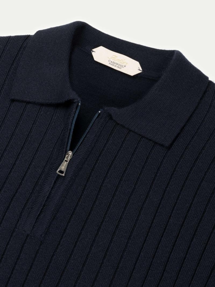 Aurelien RIBBED ZIPPER POLO NAVY
