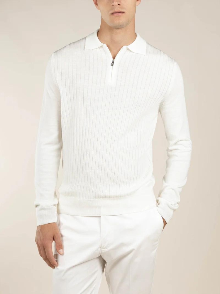 Aurelien RIBBED ZIPPER POLO IVORY