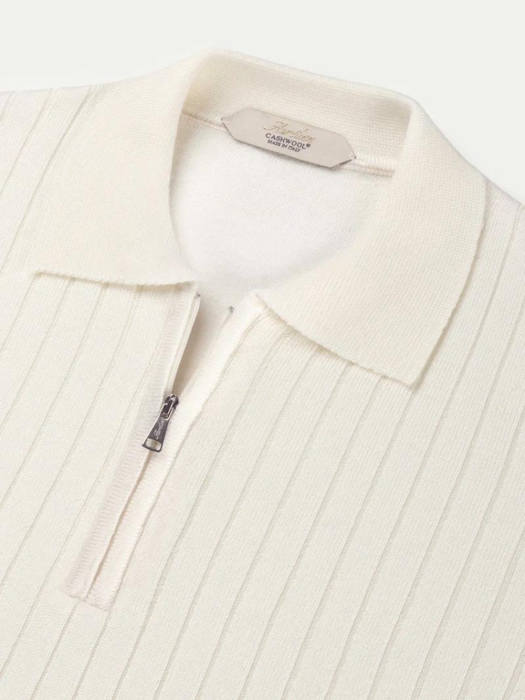 Aurelien RIBBED ZIPPER POLO IVORY